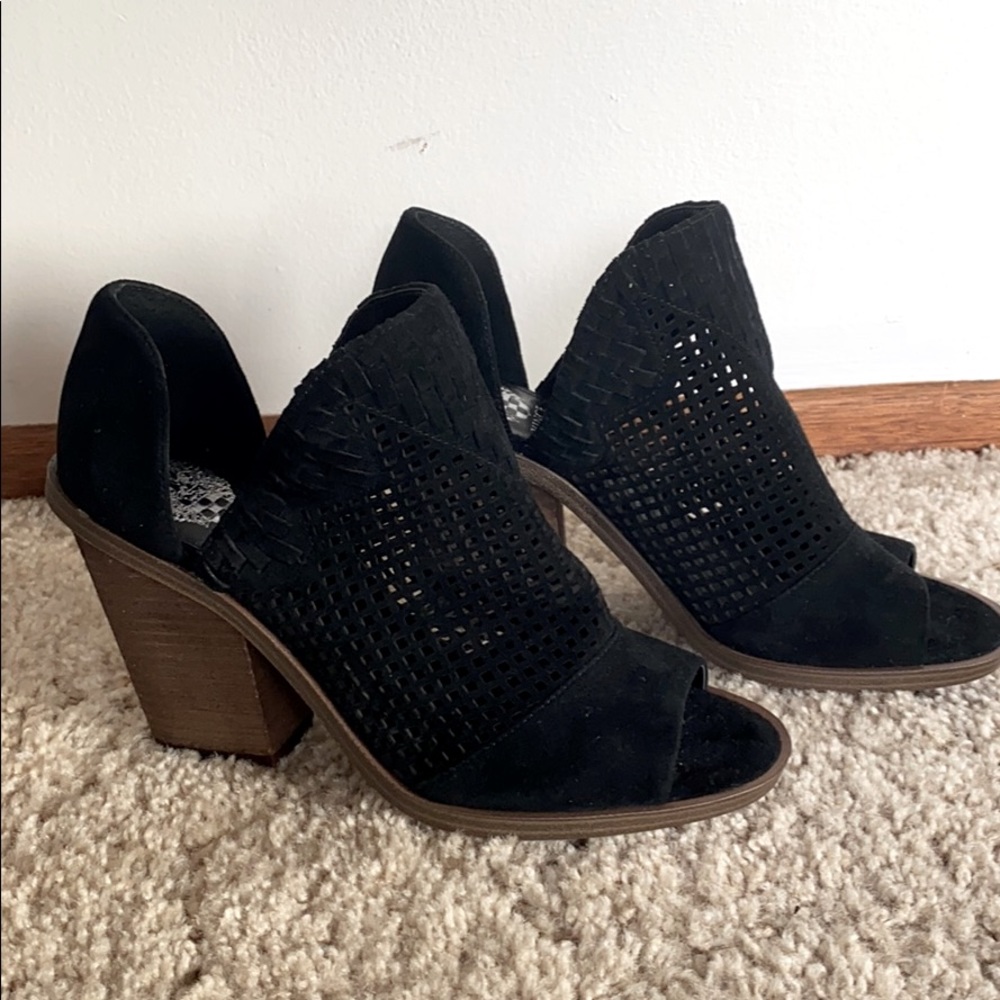 Suede Vince Camuto Peep-toe mesh ankle booties